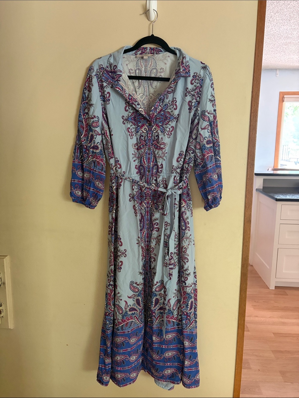 LOFT Light Blue Paisley Maxi Dress with Blue & Pink Accents